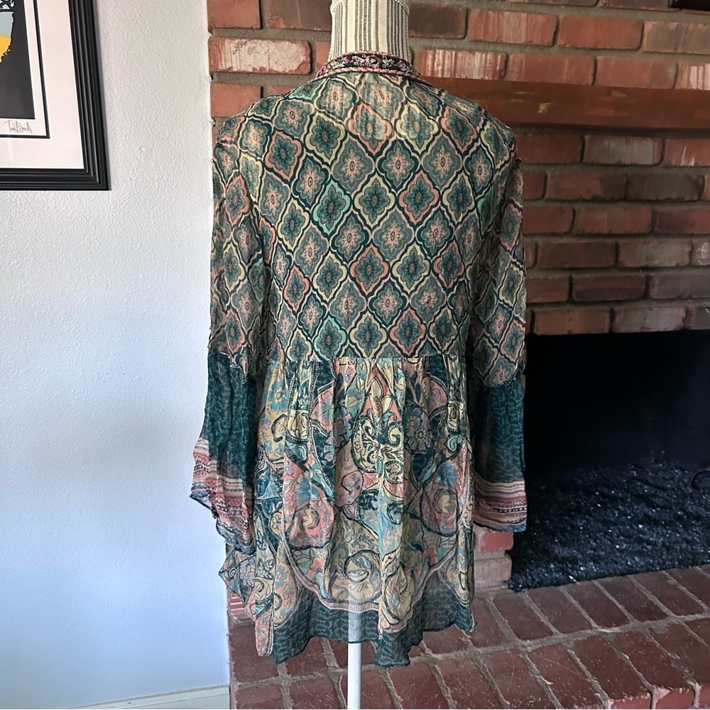 Soft Surroundings Emerald Shira Embroidered Floral Peasant Top Sz S - Picture 10 of 12